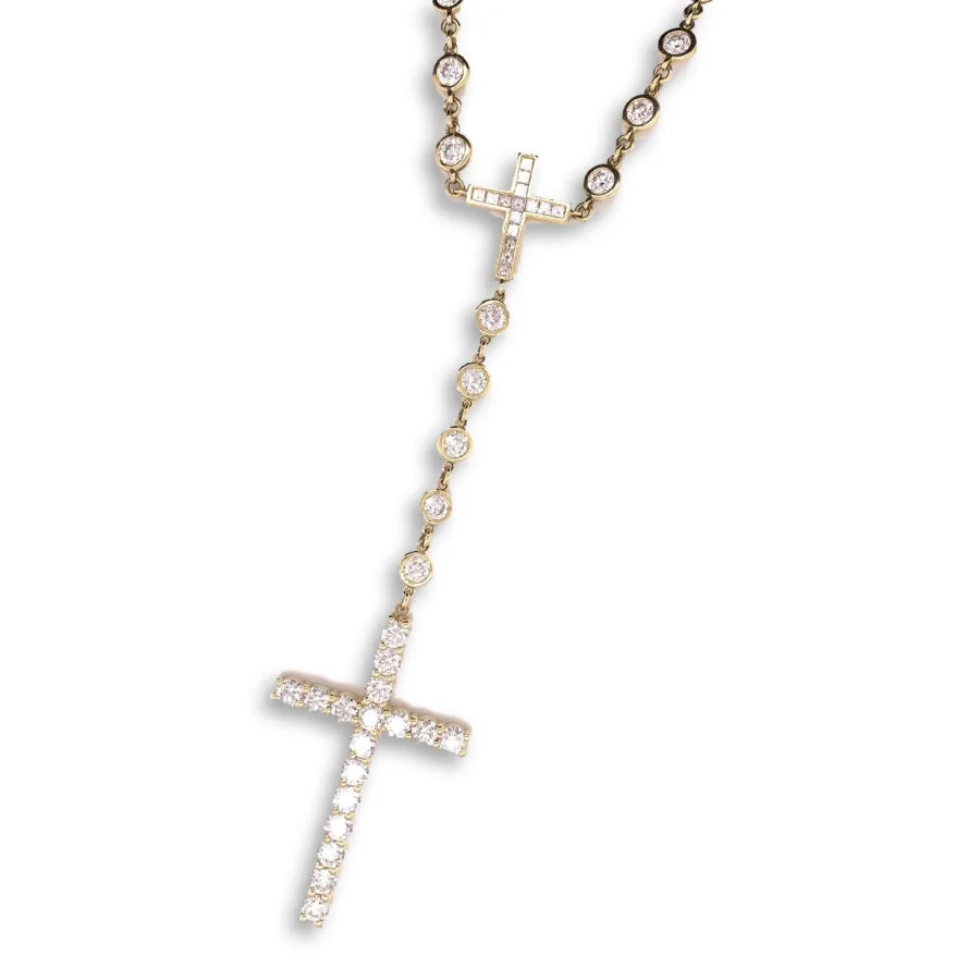 18K Yellow Gold Diamond Rosary Necklace - womens necklace