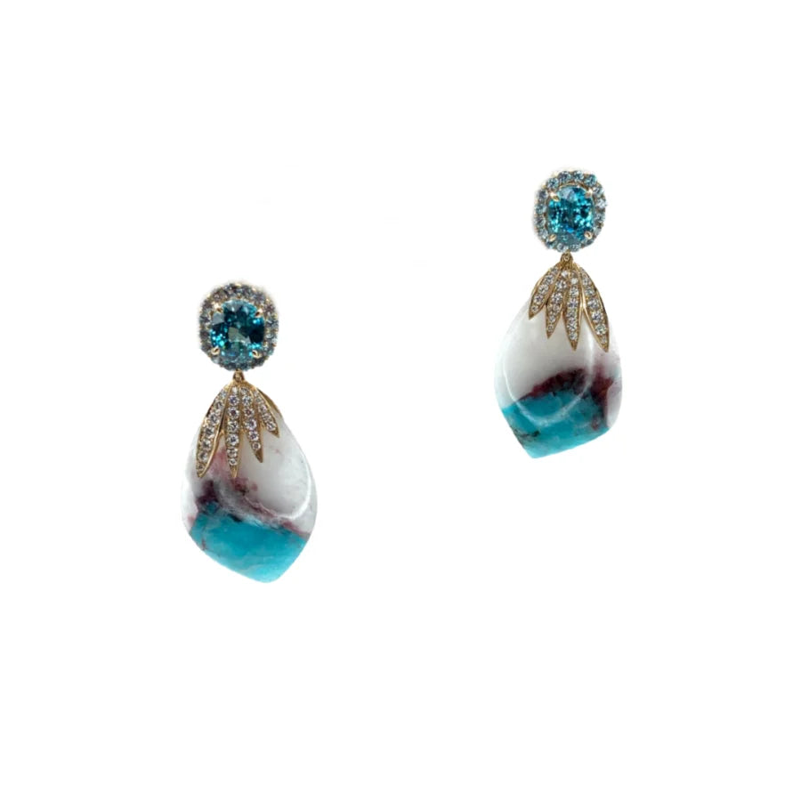 18K Yellow Gold Paraiba and Zircon Drop Earrings - women’s