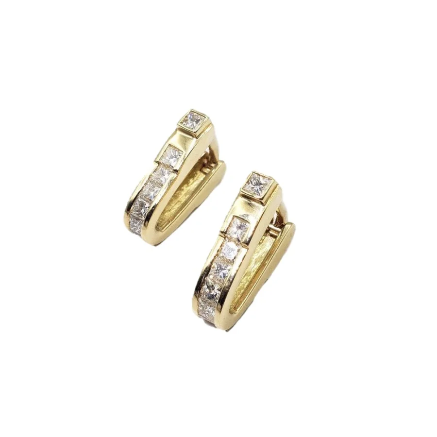 18K Yellow Gold Princess Cut Diamond Cufflinks - Mens