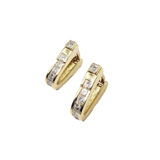 18K Yellow Gold Princess Cut Diamond Cufflinks - Mens