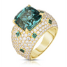 18K Yellow Gold Tourmaline Diamond and Emerald Ring -