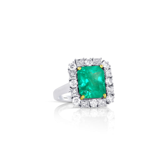 Emerald & Diamond Square Halo Ring