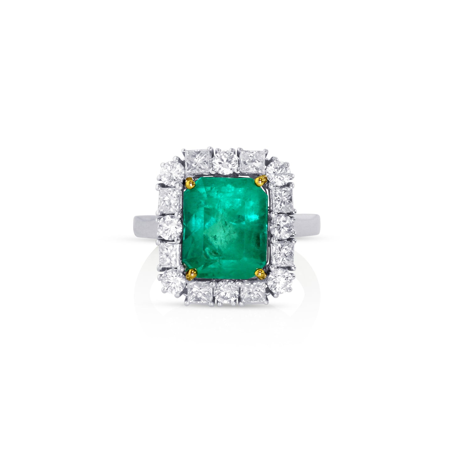 Emerald & Diamond Square Halo Ring