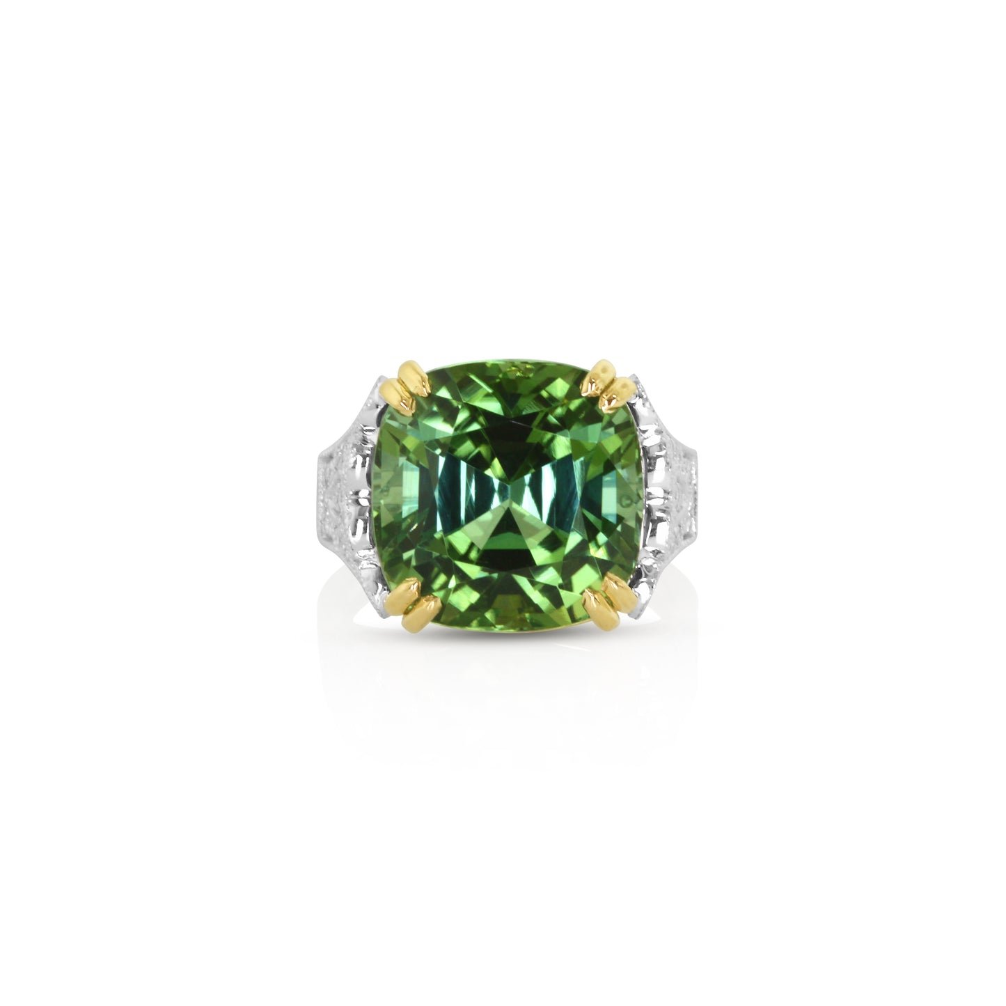 White and Yellow Gold Green Tourmaline Ring with Diamonds