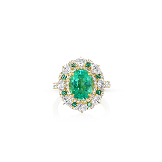 Emerald & Diamond Halo Ring