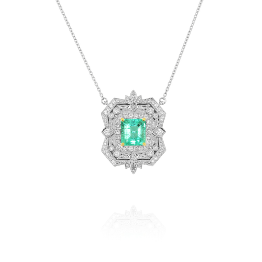 Emerald and Diamond Pendant in 18K White Gold