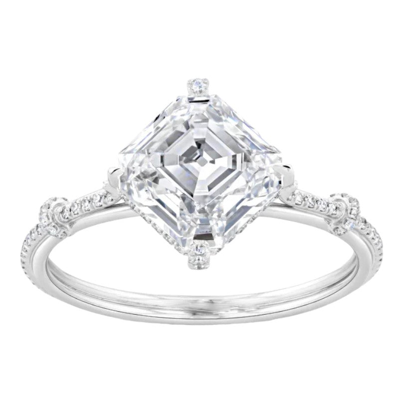 Platinum Asscher and Round Diamond Engagement Ring