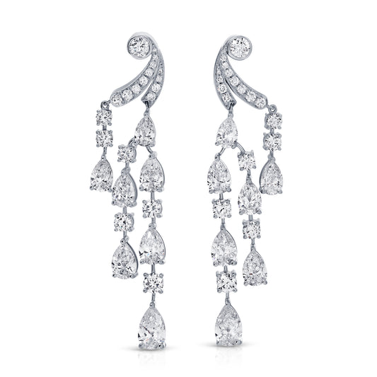 Round and Pear Shape Diamond Dangle Earrings
