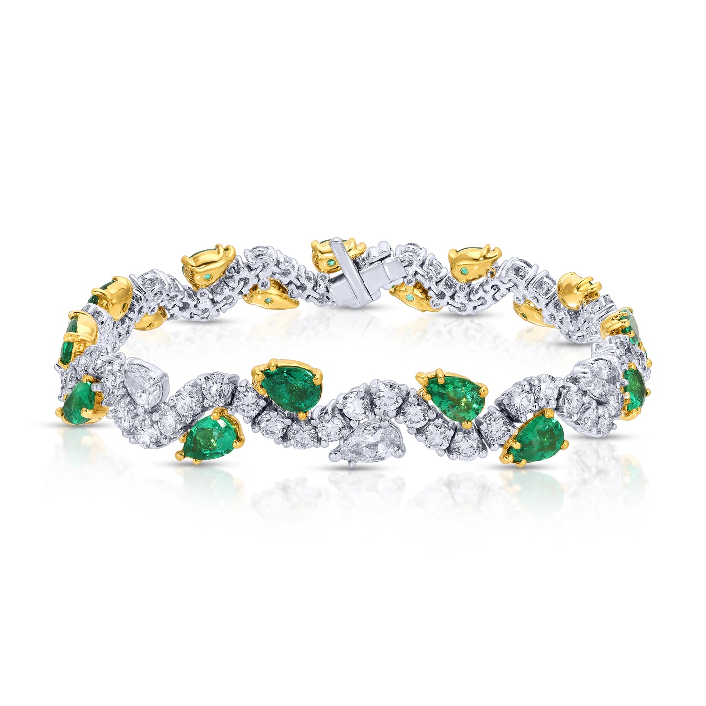 Pear Shape Green Emerald and Diamond Bracelet
