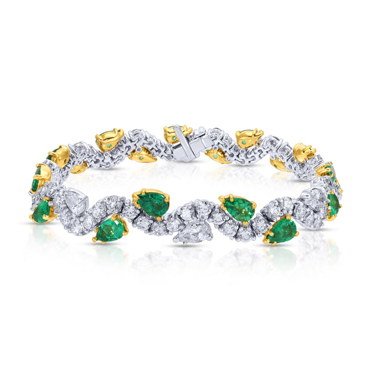 Pear Shape Green Emerald and Diamond Bracelet