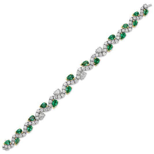 Pear Shape Green Emerald and Diamond Bracelet