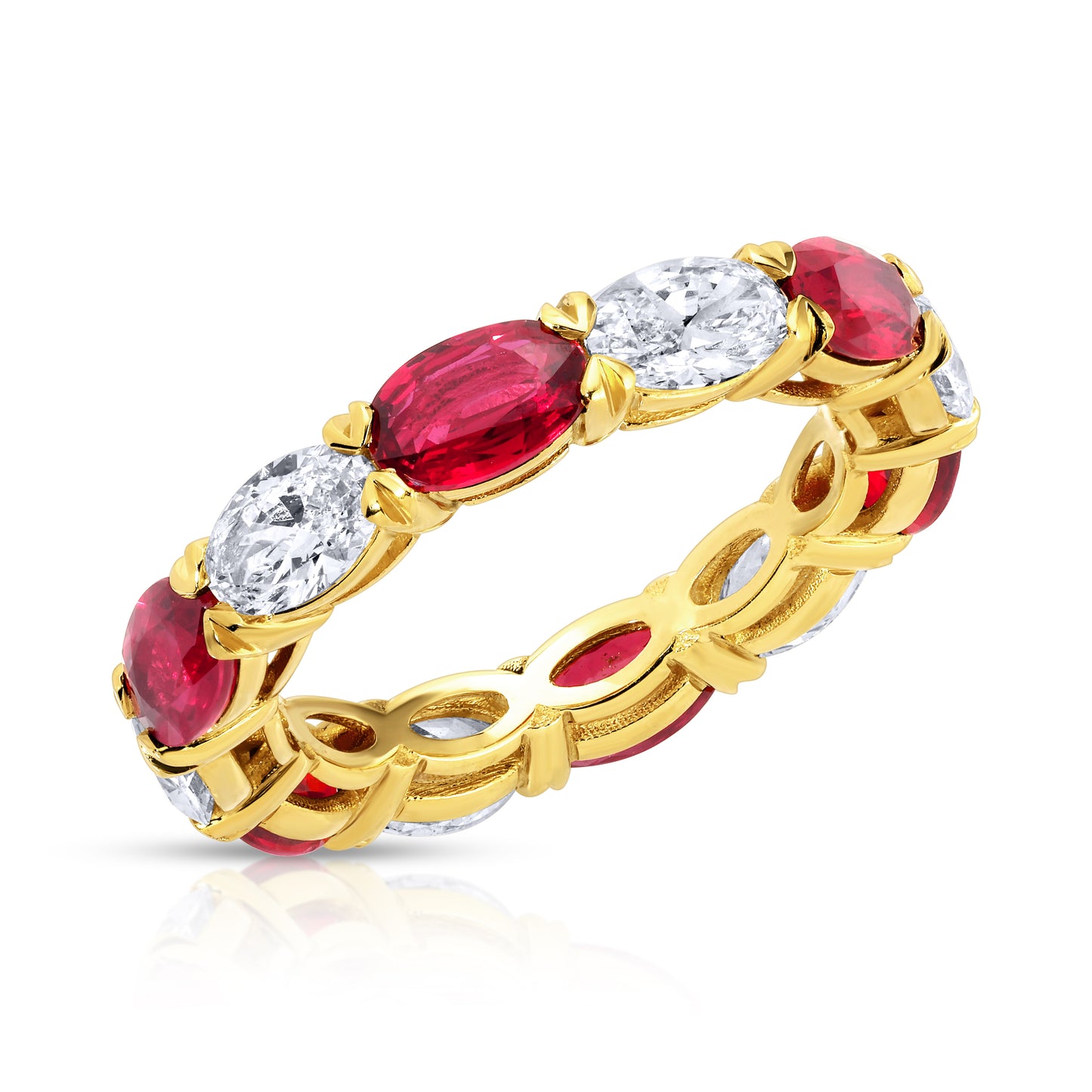 Oval Cut Ruby and Oval Diamond Eternity Band Ring