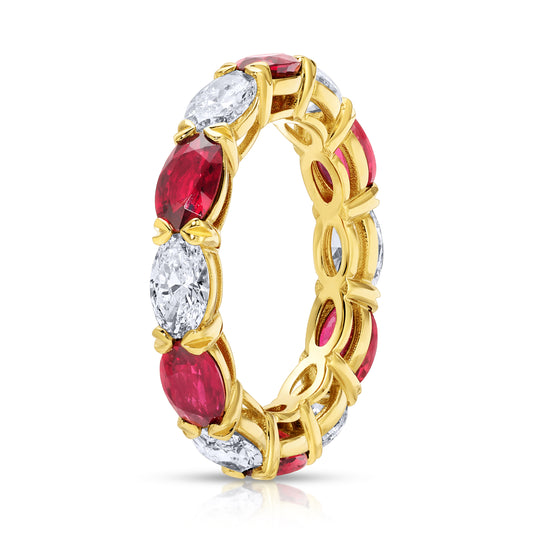 Oval Cut Ruby and Oval Diamond Eternity Band Ring