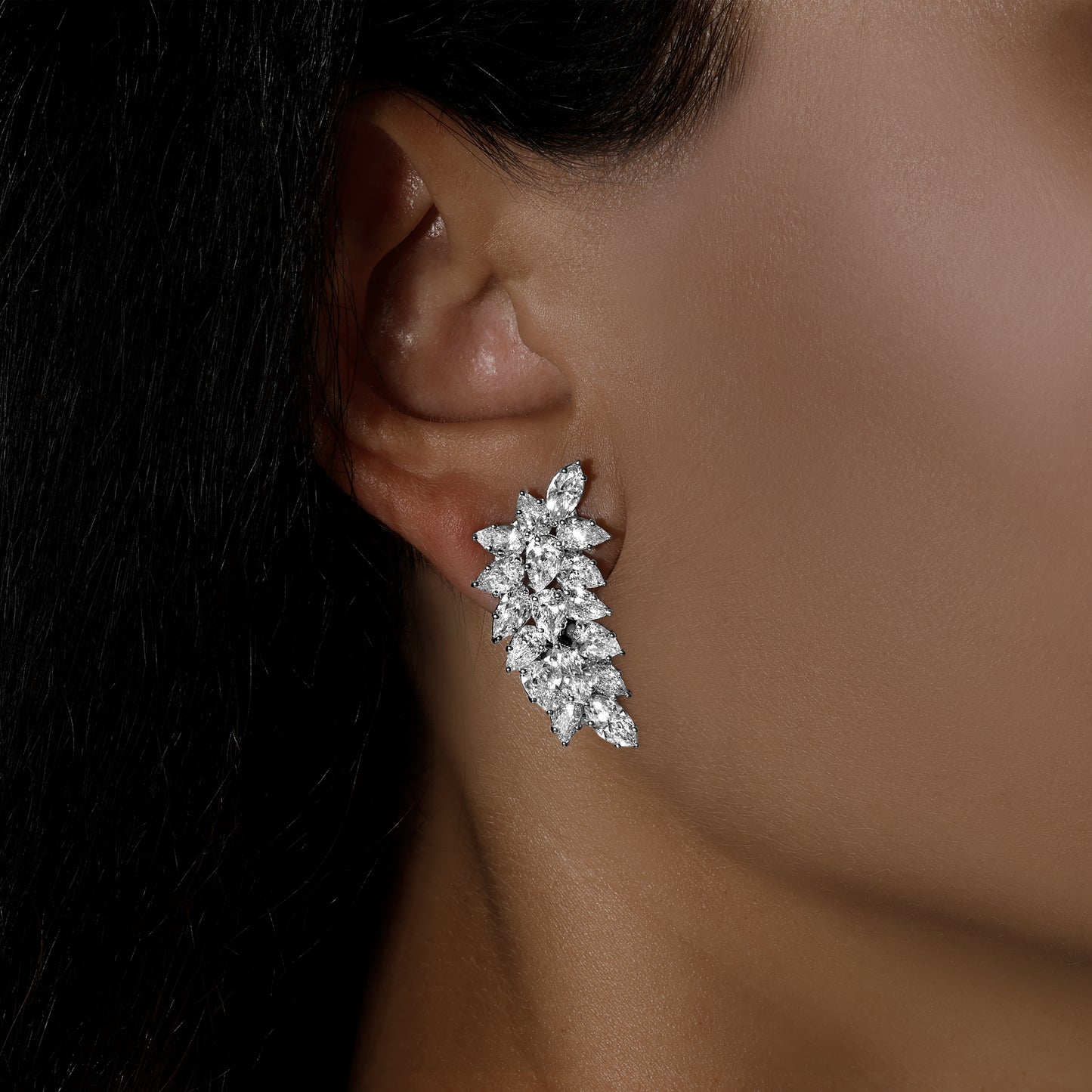 Pear Shape and Marquise Cut Diamond Climber Earrings