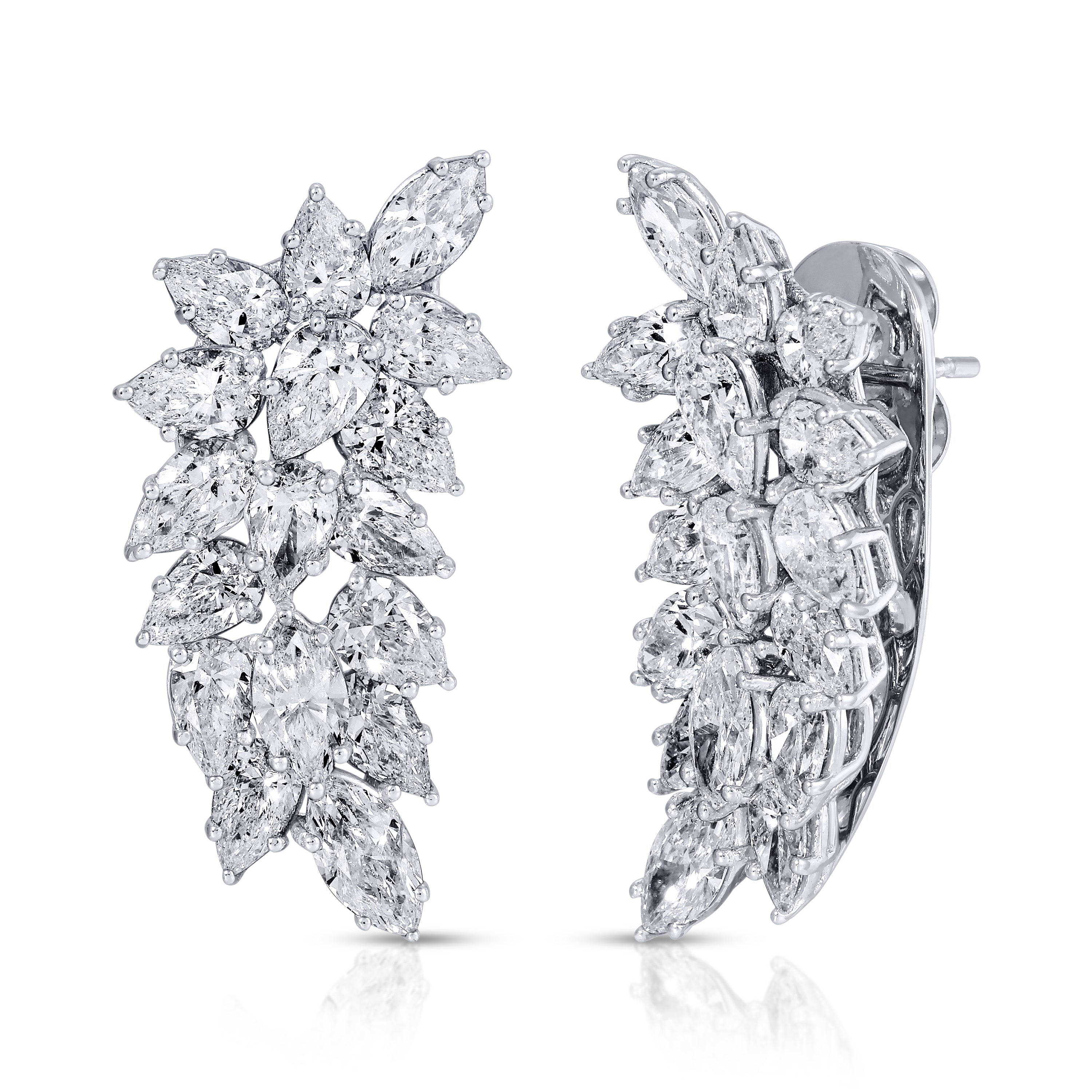 Pear Shape and Marquise Cut Diamond Climber Earrings