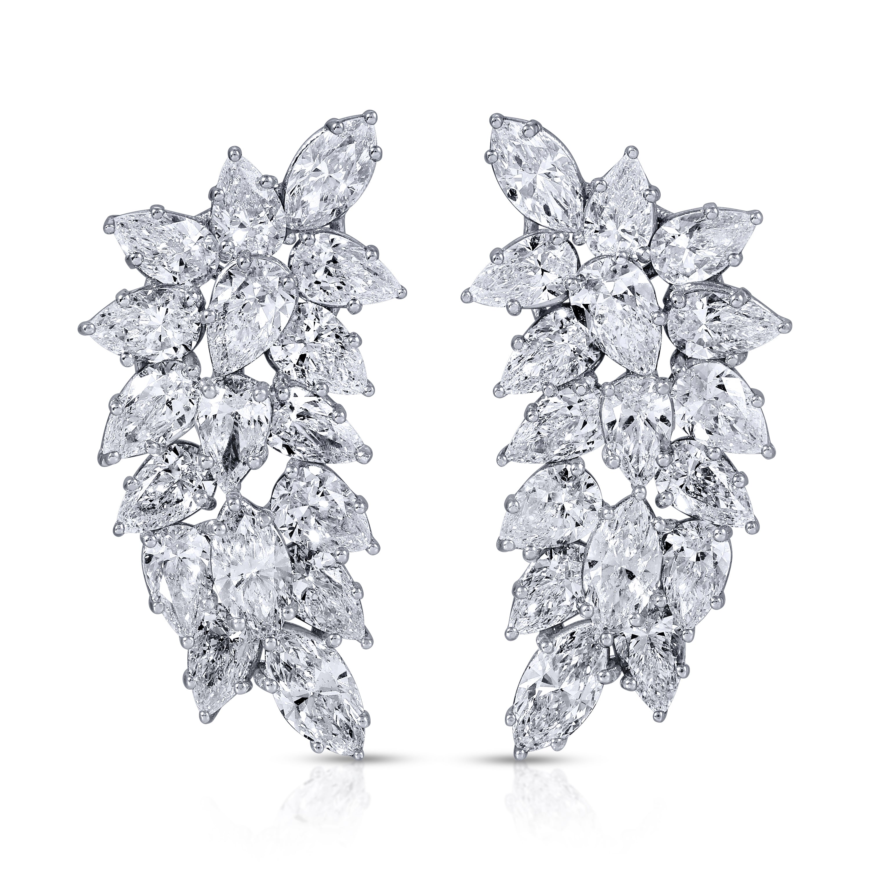 Pear Shape and Marquise Cut Diamond Climber Earrings