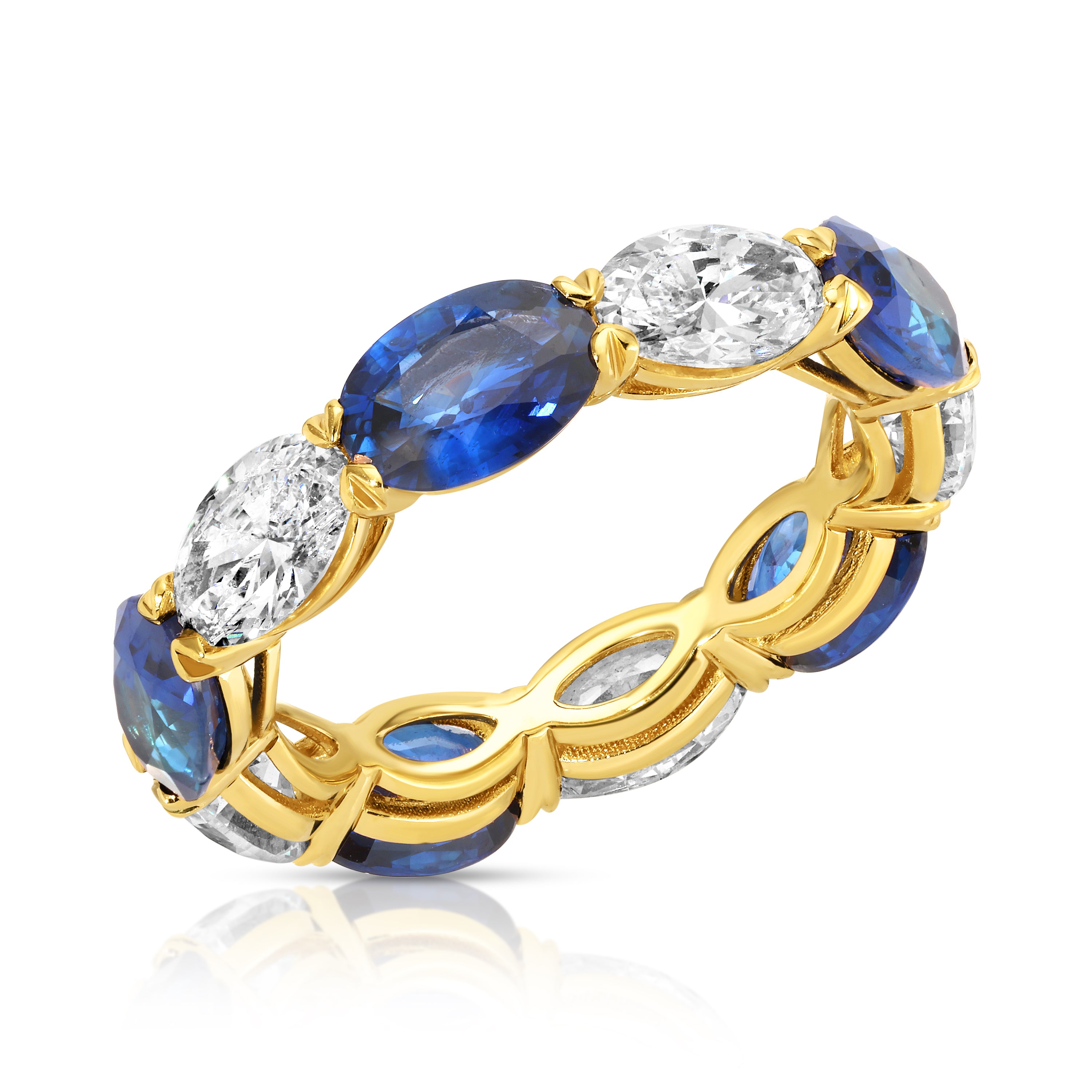 Oval Cut Blue Sapphire and Oval Diamond Eternity Band Ring