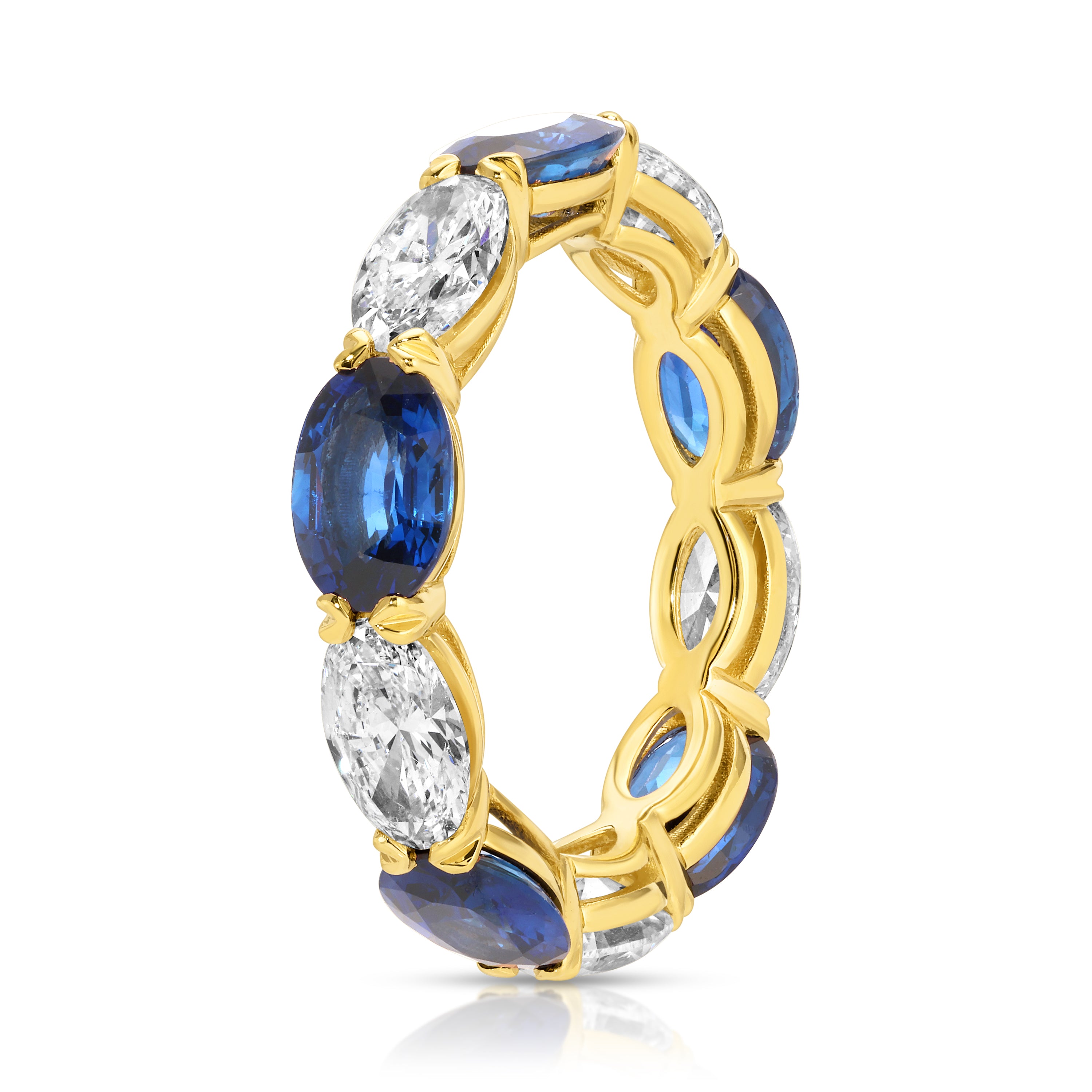 Oval Cut Blue Sapphire and Oval Diamond Eternity Band Ring