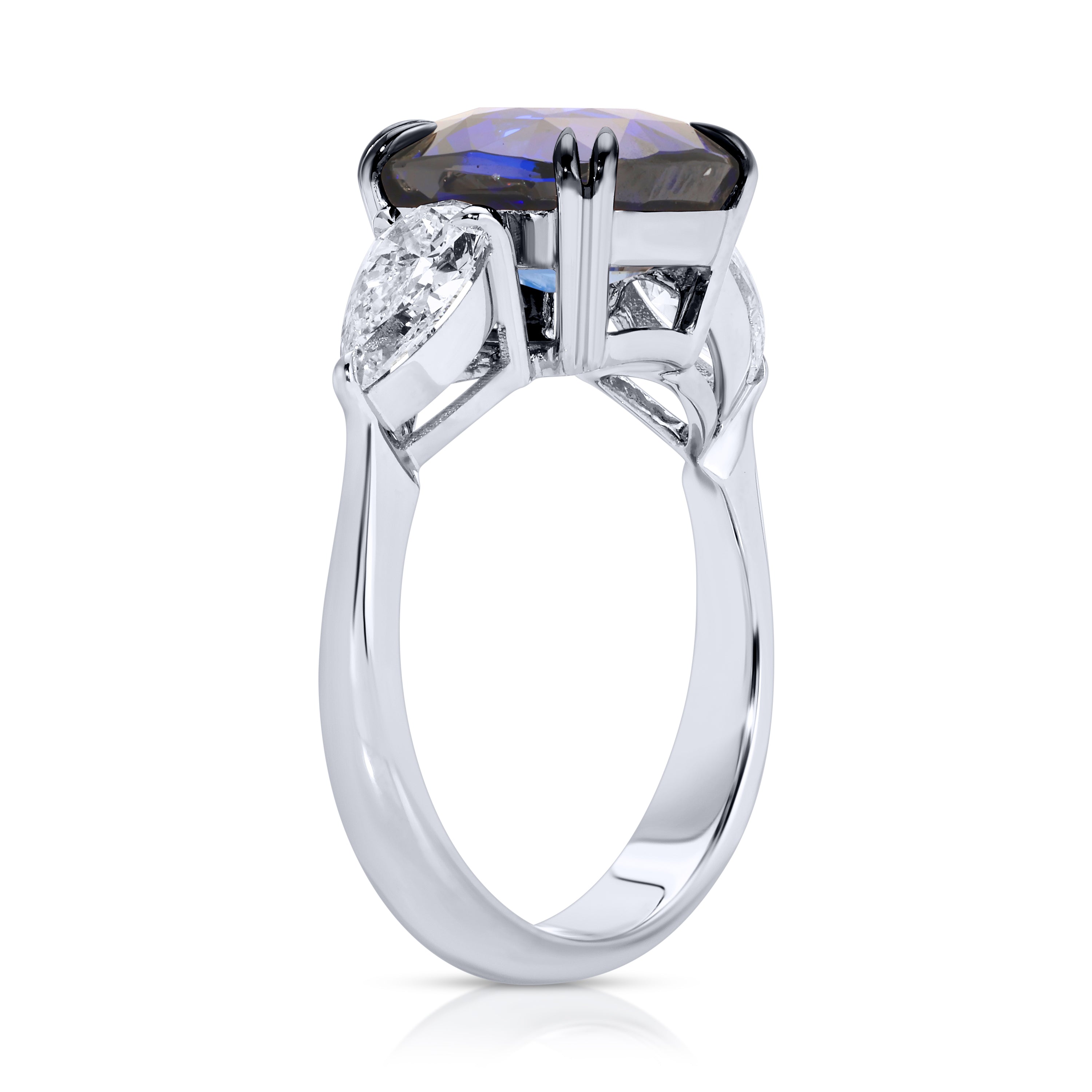 Cushion Cut Blue Sapphire and Pear Shape Diamond Ring