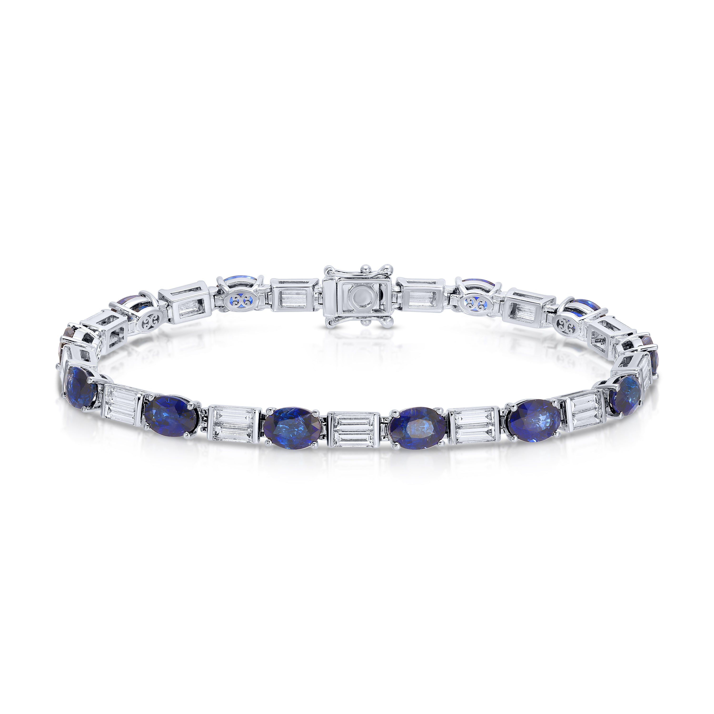 Oval Cut Blue Sapphire and Baguette Diamond Bracelet