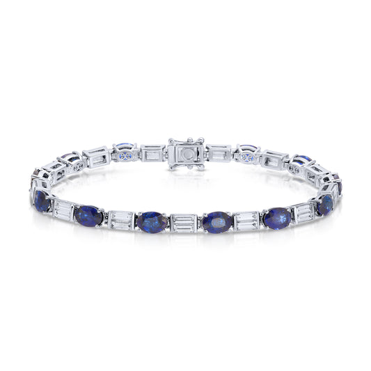 Oval Cut Blue Sapphire and Baguette Diamond Bracelet