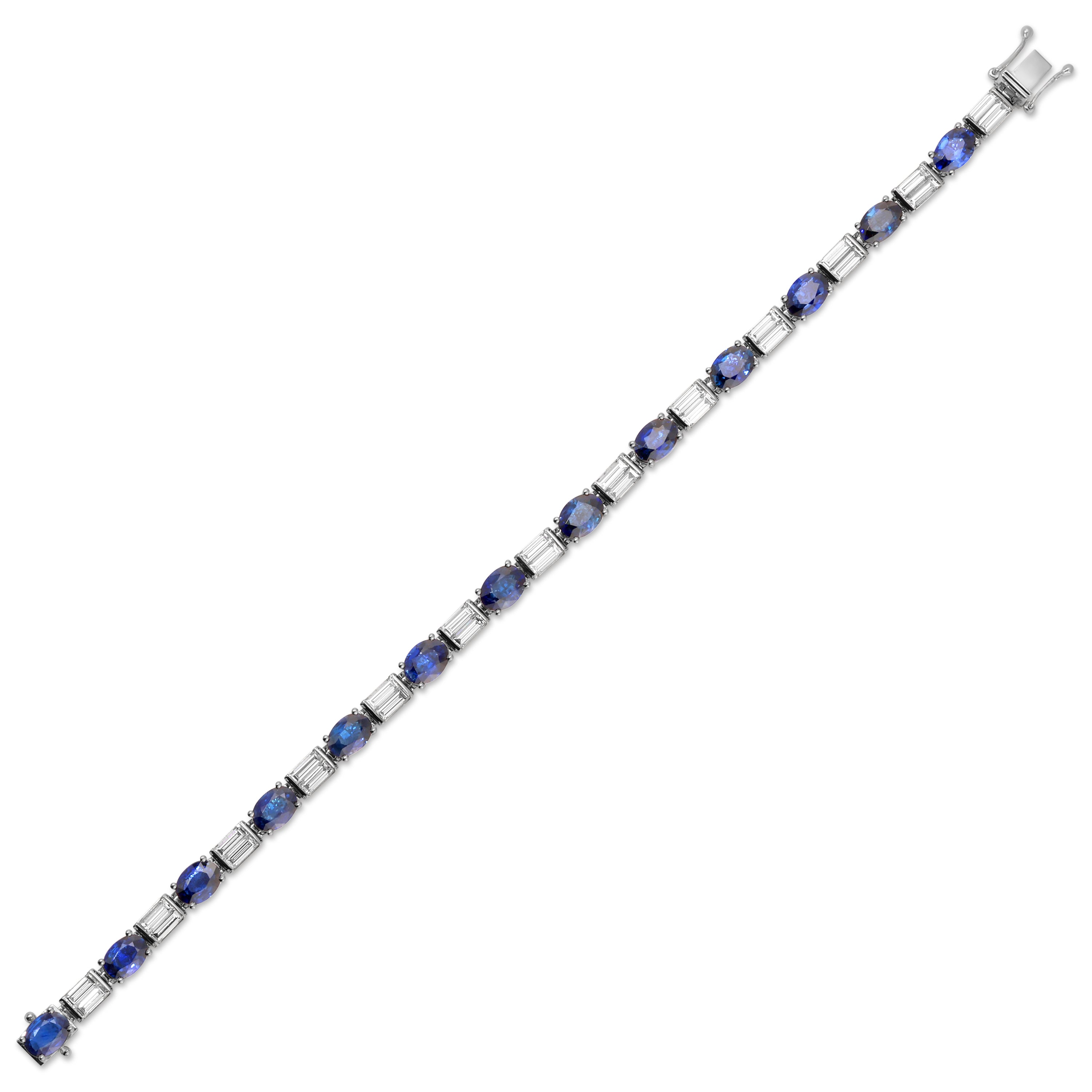 Oval Cut Blue Sapphire and Baguette Diamond Bracelet