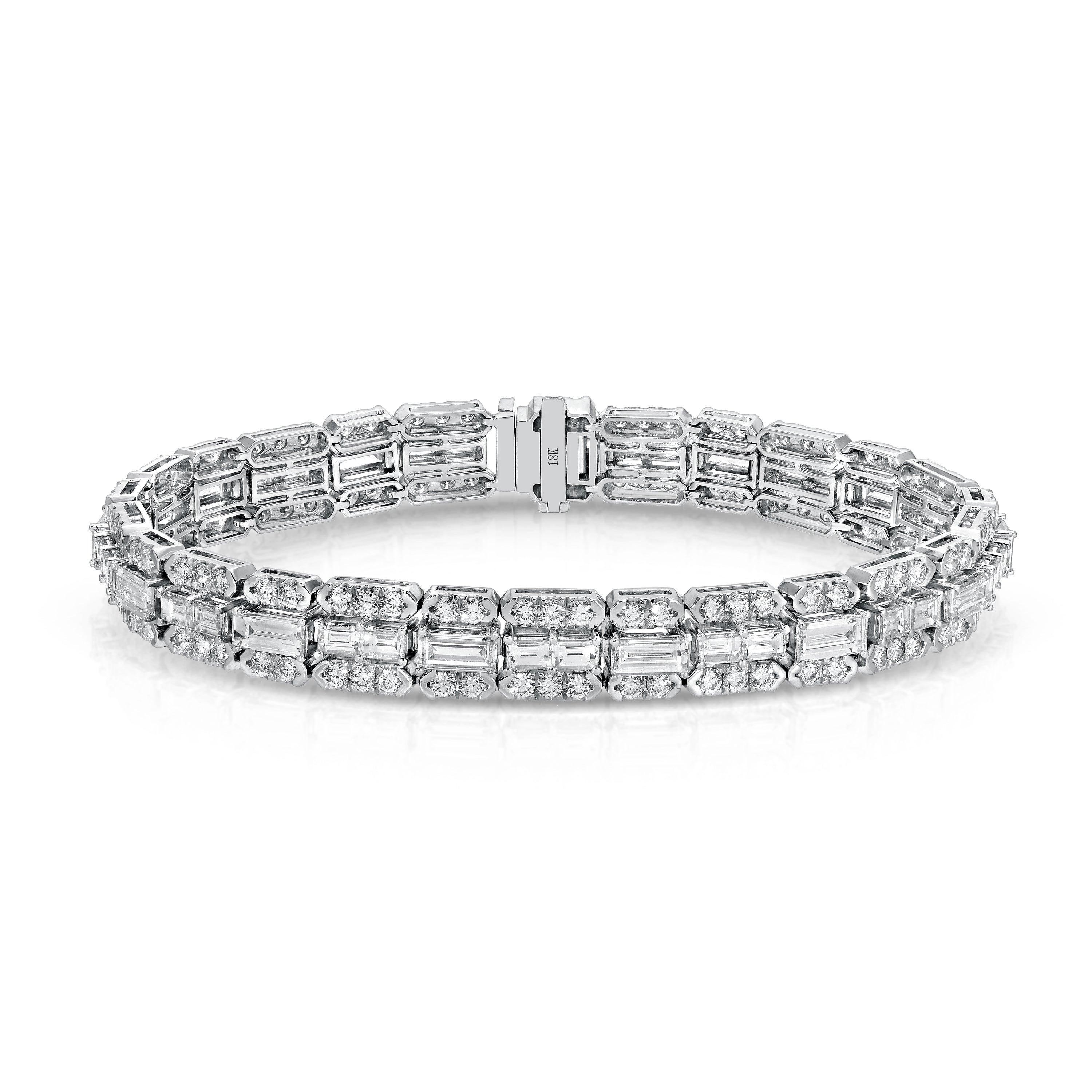 Baguette and Round Cut Diamond Tennis Bracelet