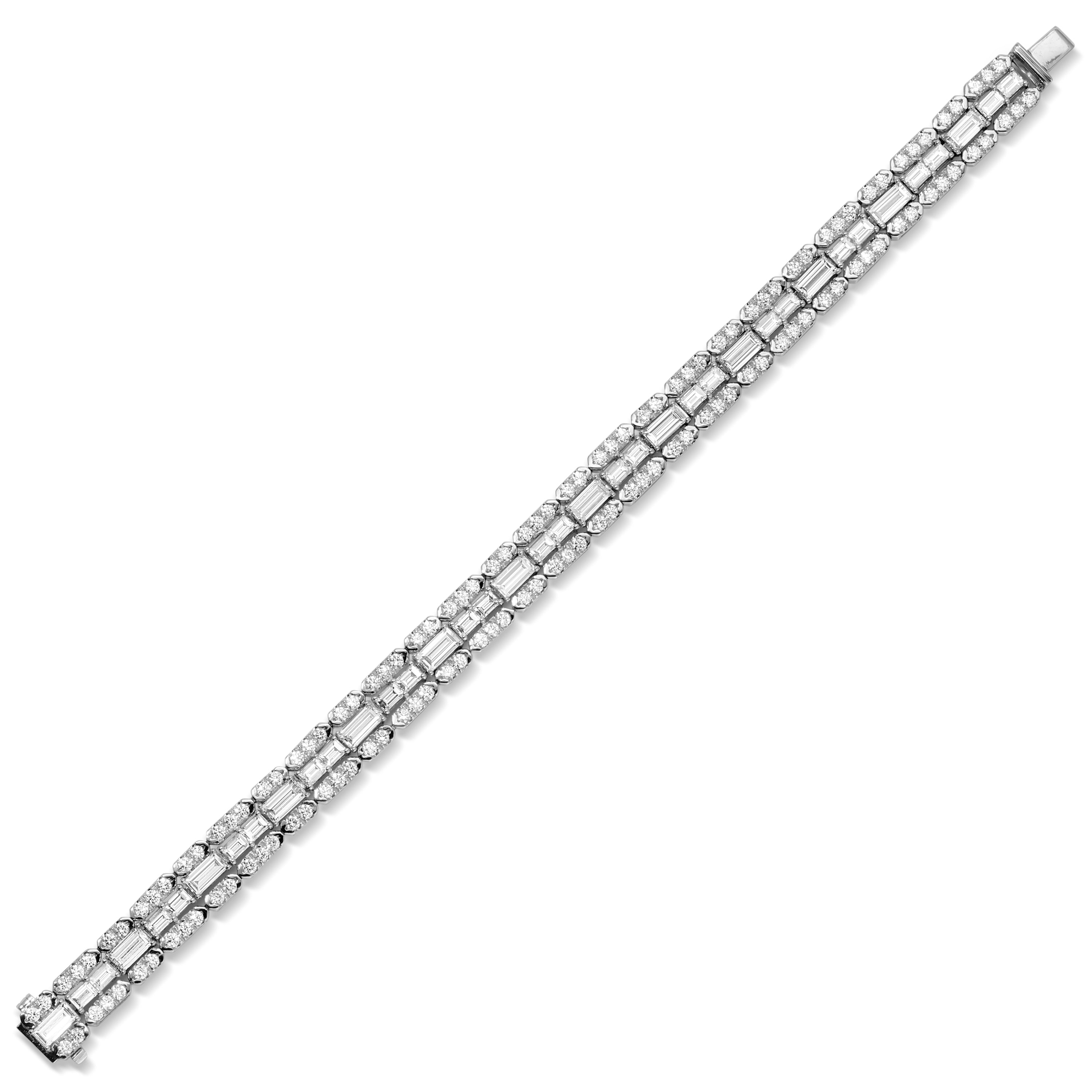 Baguette and Round Cut Diamond Tennis Bracelet