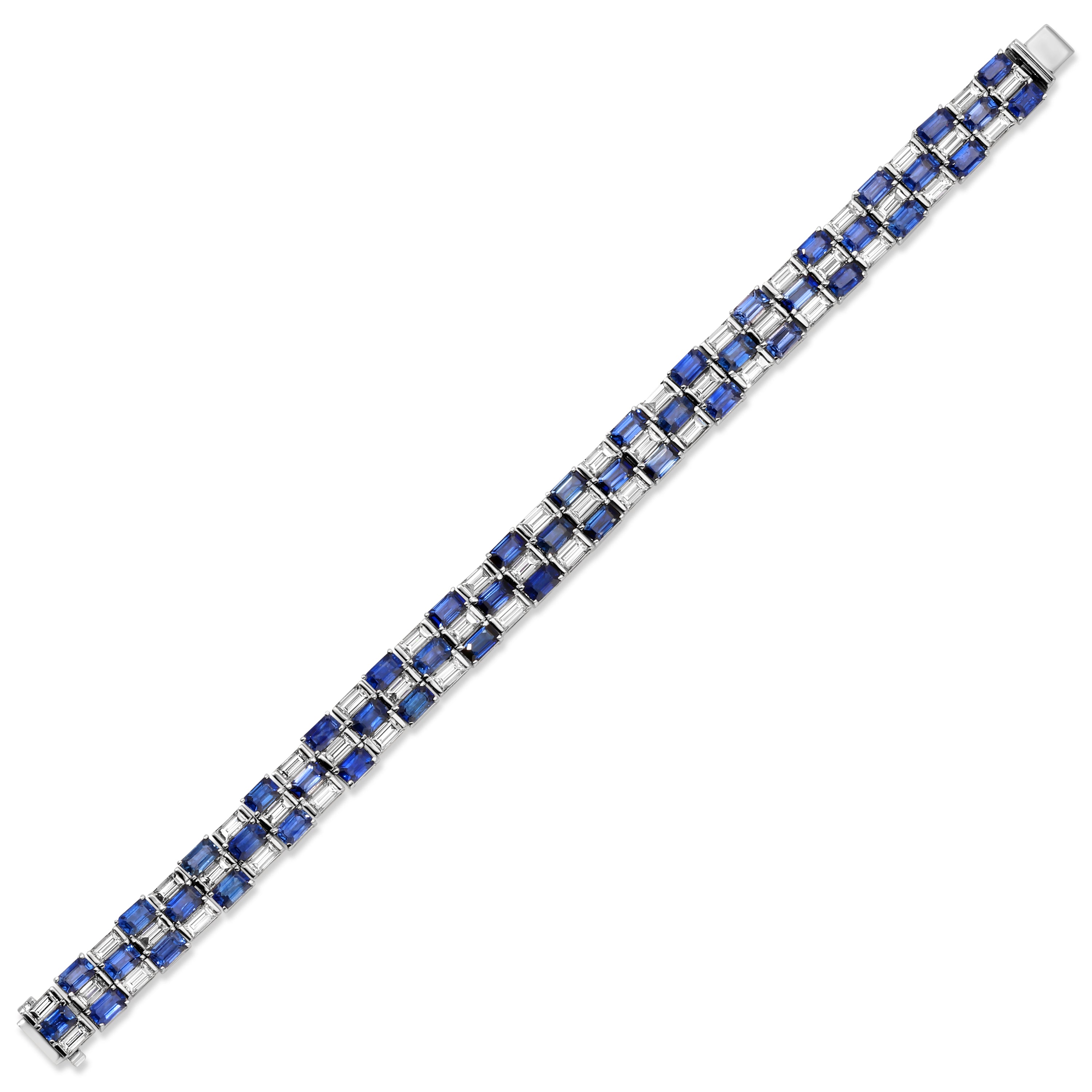 Emerald Cut Blue Sapphire and Baguette Diamond Tennis Bracelet