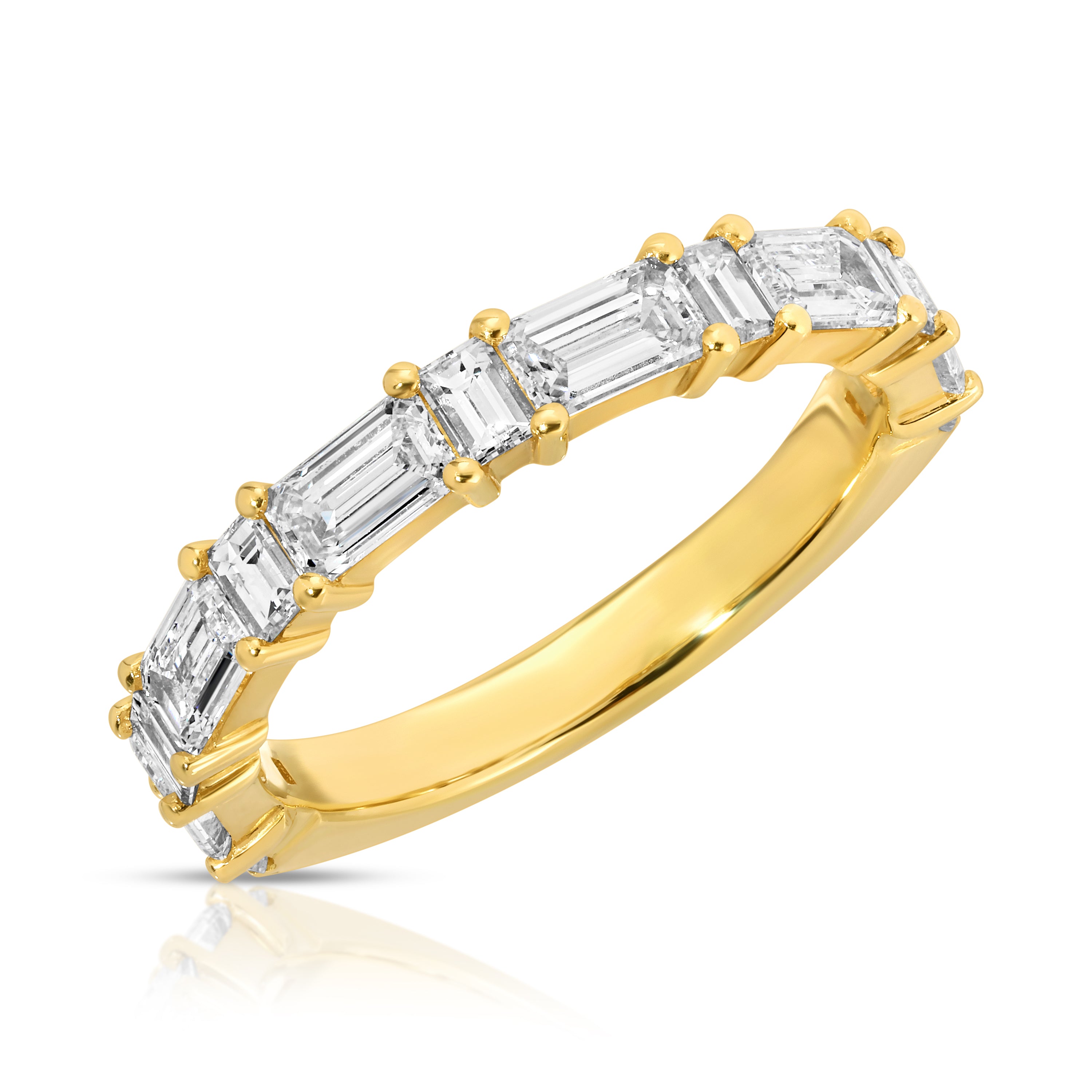 East-West Set Emerald Cut and Baguette Diamond Band Ring