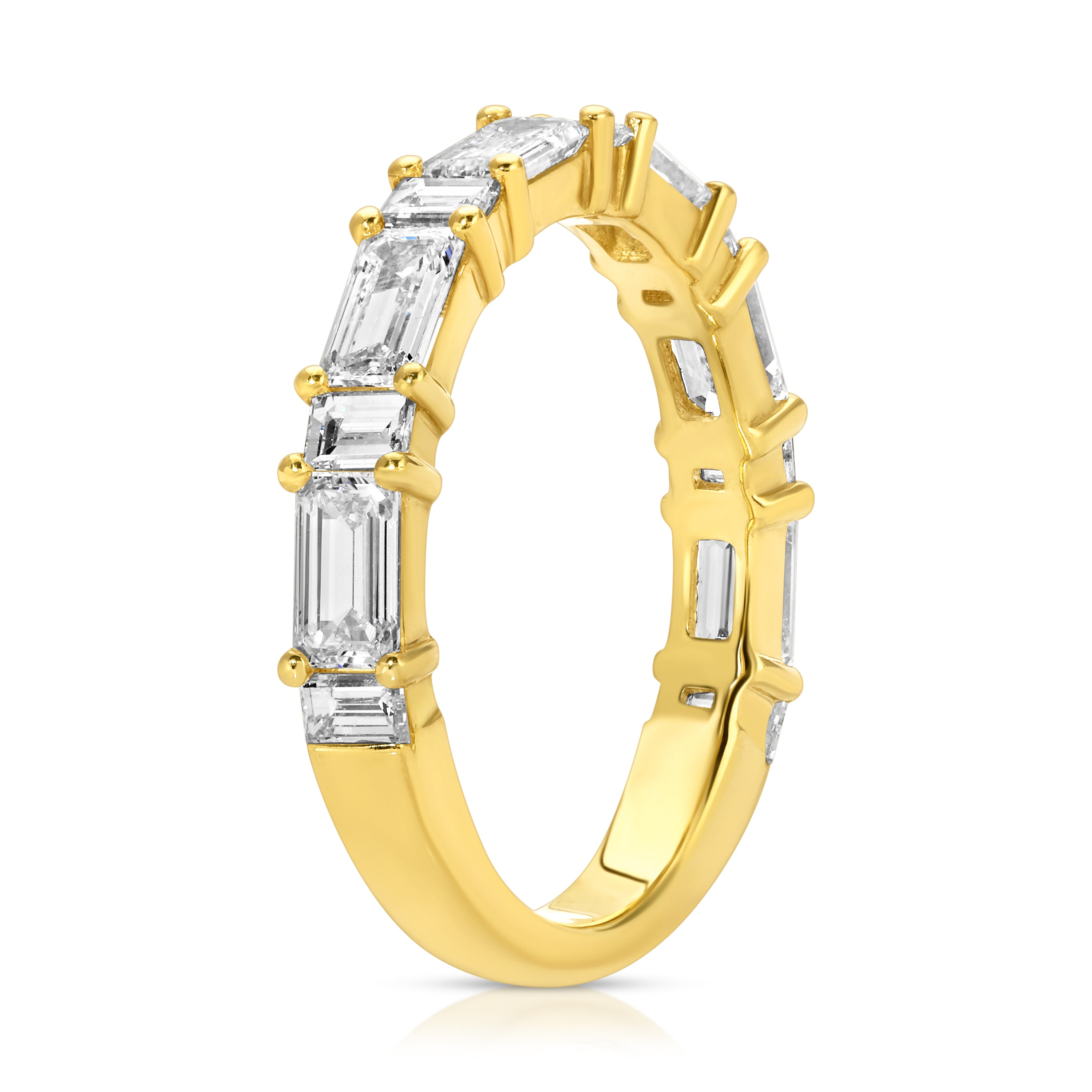 East-West Set Emerald Cut and Baguette Diamond Band Ring