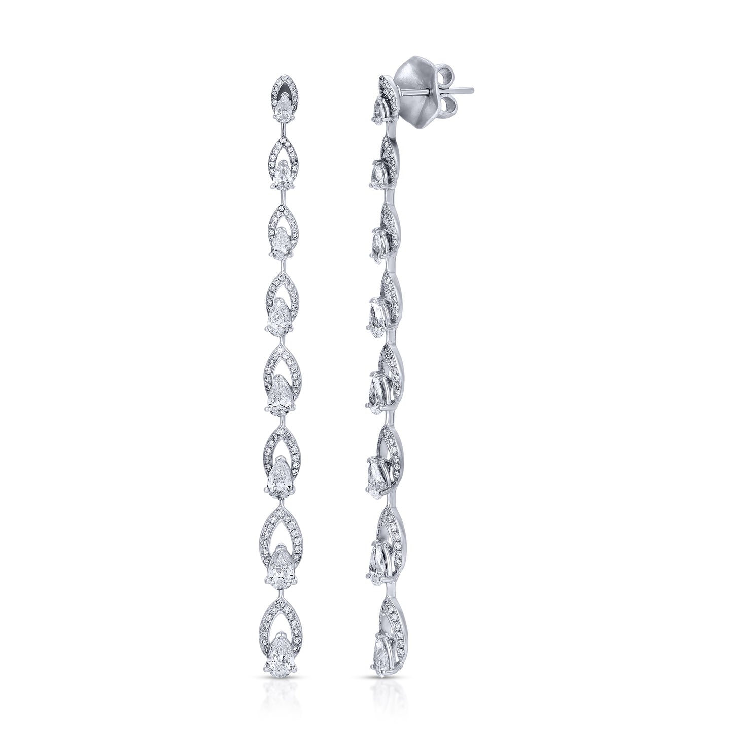 Pear Shape and Round Cut Diamond Drop Earrings