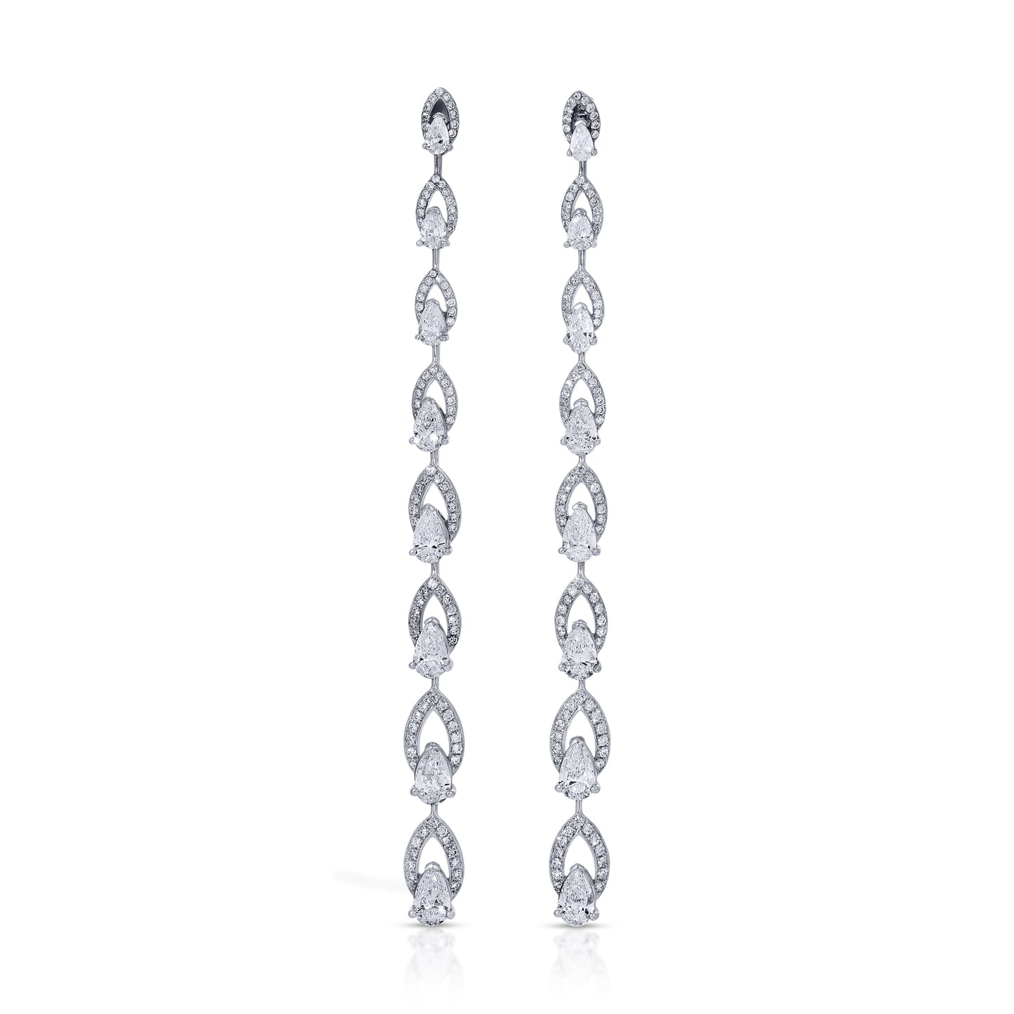 Pear Shape and Round Cut Diamond Drop Earrings