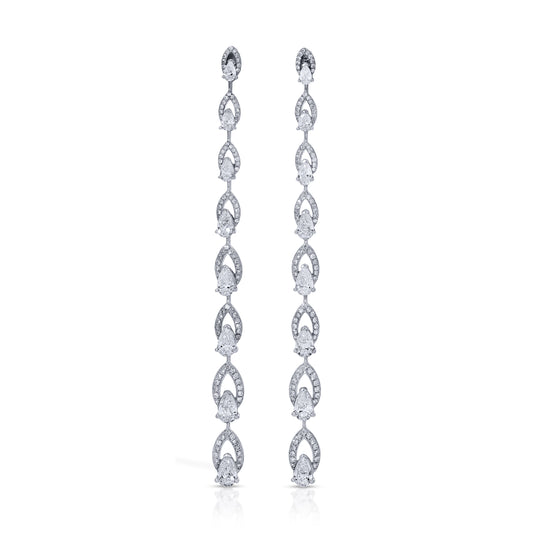 Pear Shape and Round Cut Diamond Drop Earrings