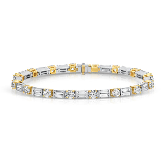 Baguette and Round Cut Diamond Tennis Bracelet