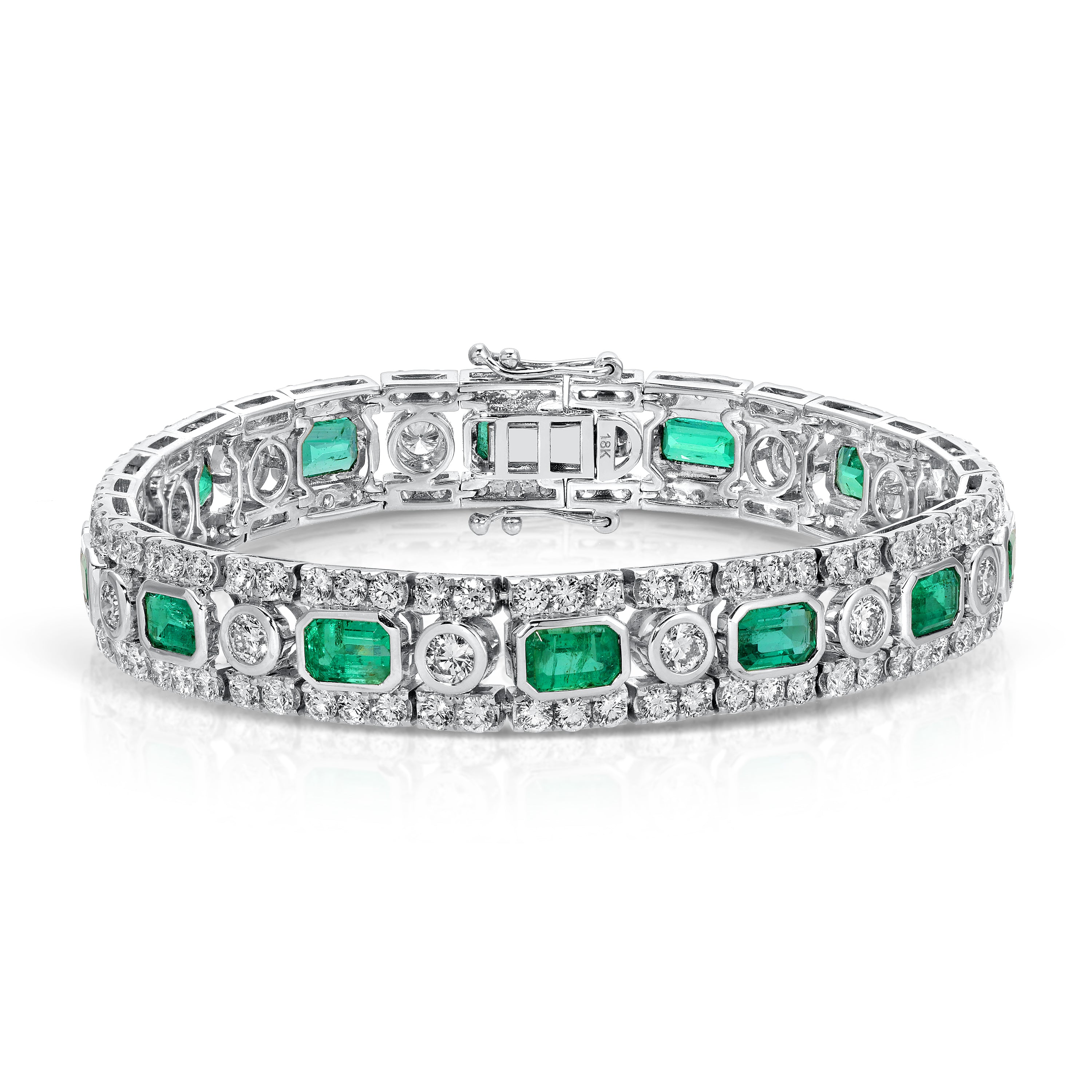 Emerald Cut Green Emerald and Round Diamond Bracelet