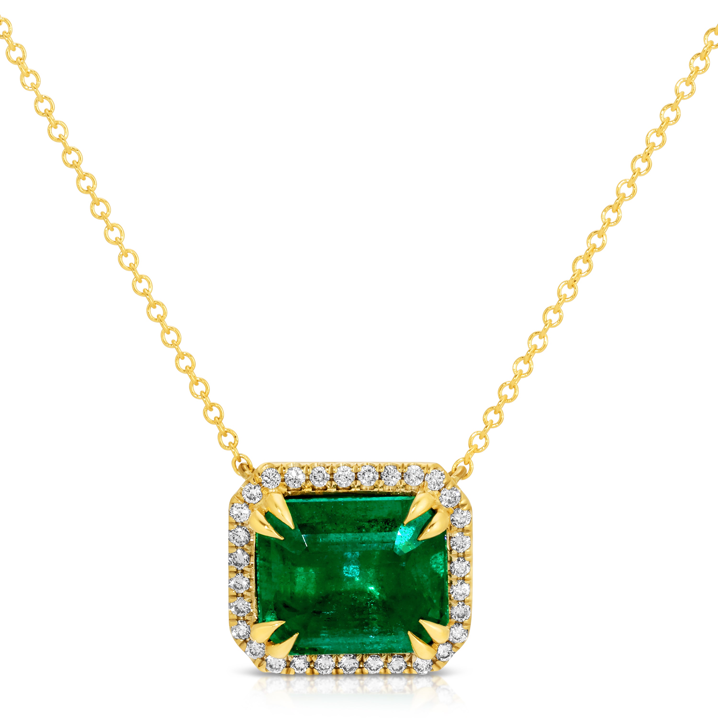 Emerald Cut Green Emerald and Diamond Pendant