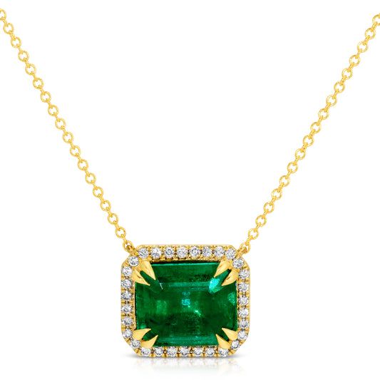 Emerald Cut Green Emerald and Diamond Pendant