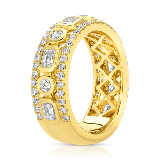 Emerald Cut and Round Diamond Band Ring