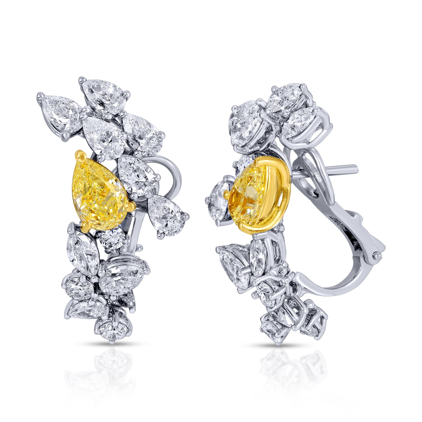 Pear Shape Fancy Yellow and Mix-Cut Diamond Huggie Earrings