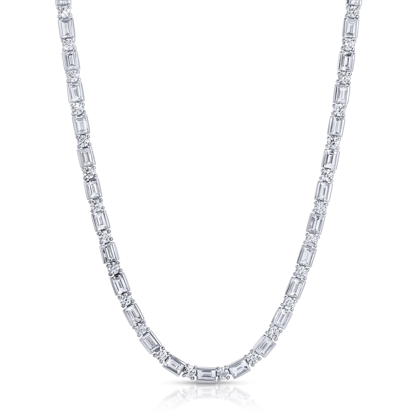 Baguette and Round Cut Diamond Tennis Necklace