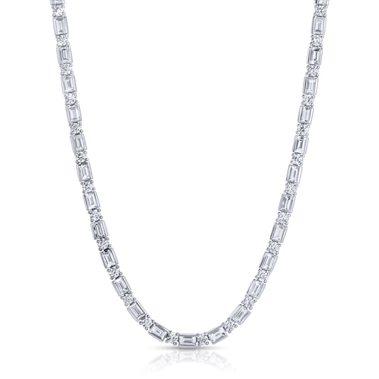 Baguette and Round Cut Diamond Tennis Necklace