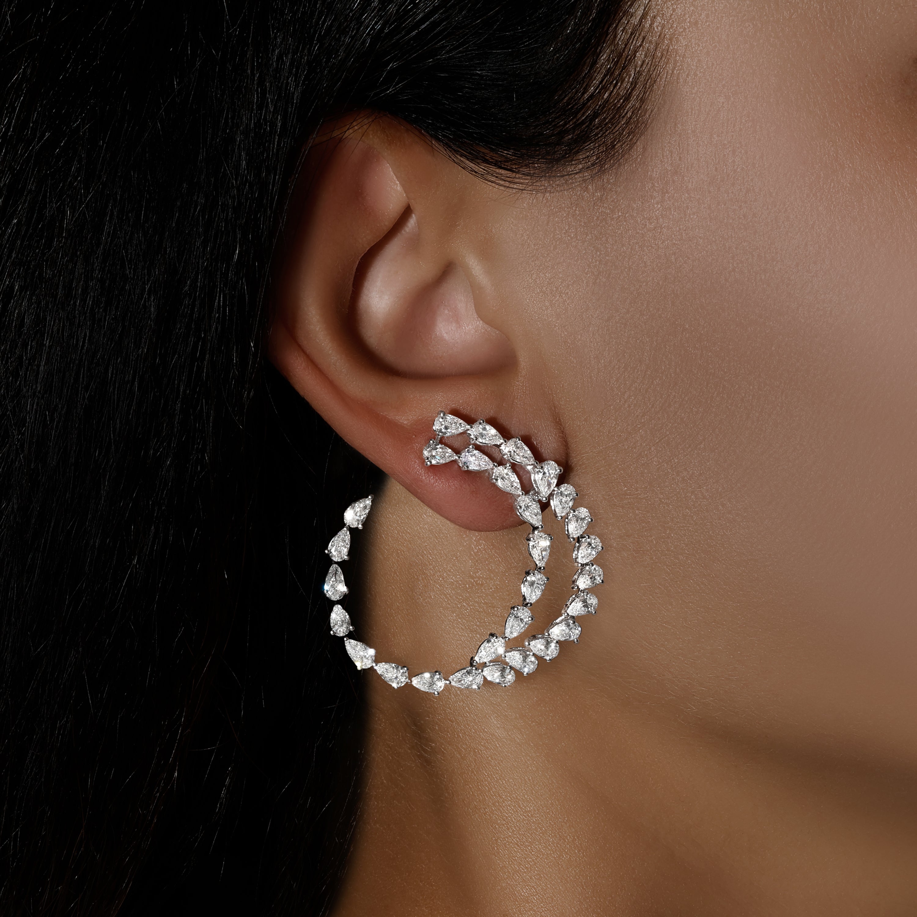 Pear Shape Diamond Loop Earrings