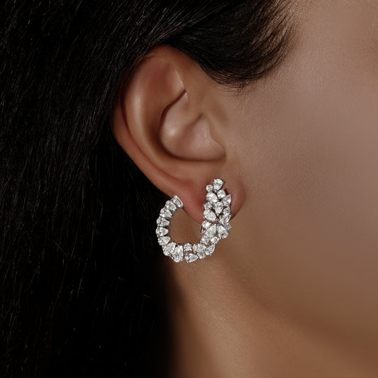 Pear and Round Cut Diamond Cluster Earrings