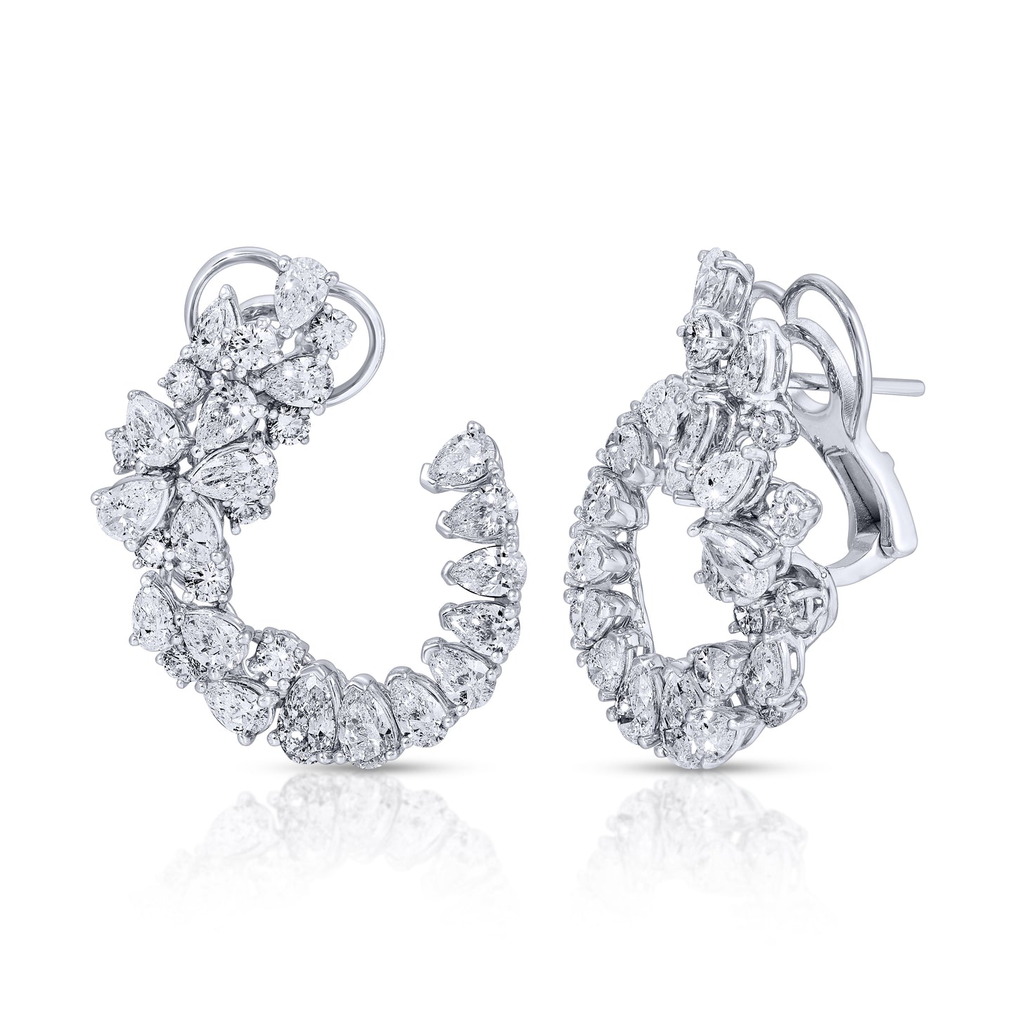 Pear and Round Cut Diamond Cluster Earrings
