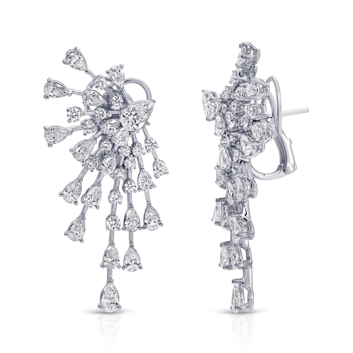 Pear and Round Cut Diamond Drop Earrings
