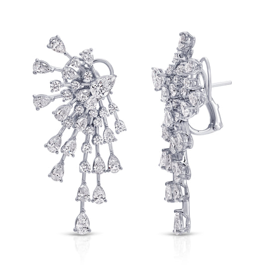 Pear and Round Cut Diamond Drop Earrings