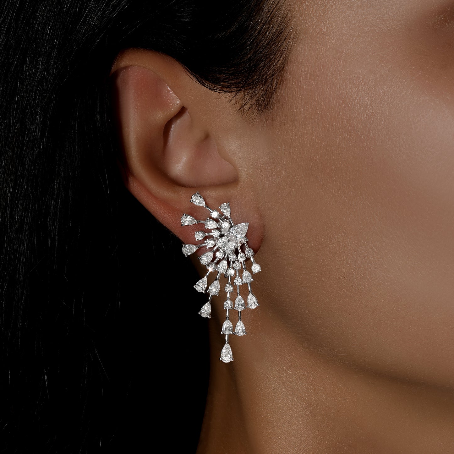 Pear and Round Cut Diamond Drop Earrings