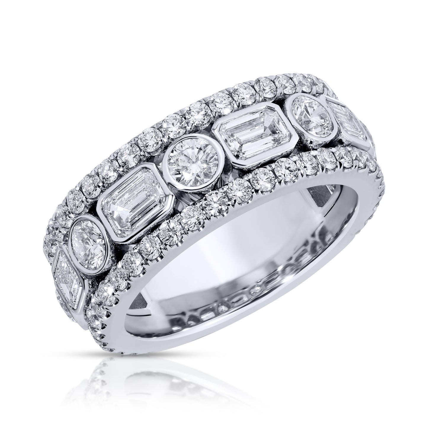 Emerald Cut and Round Diamond Band Ring