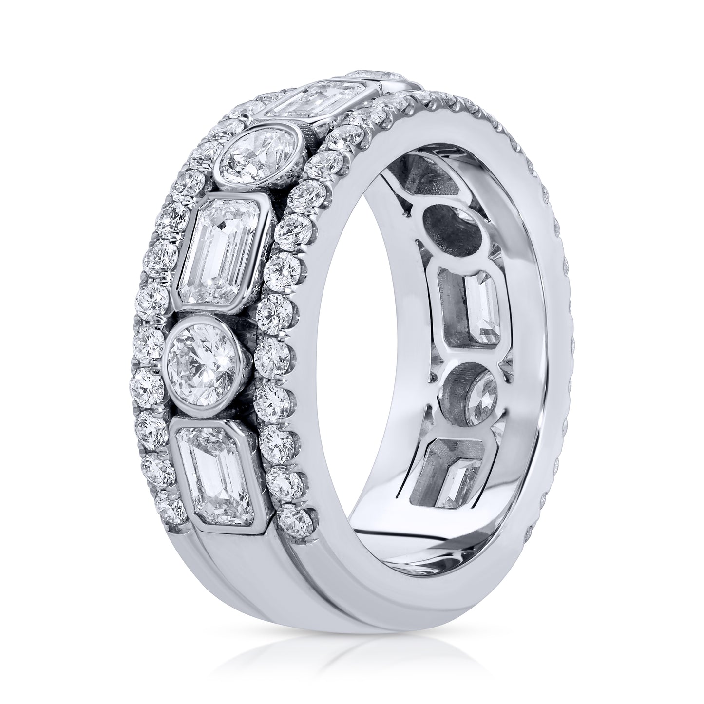 Emerald Cut and Round Diamond Band Ring